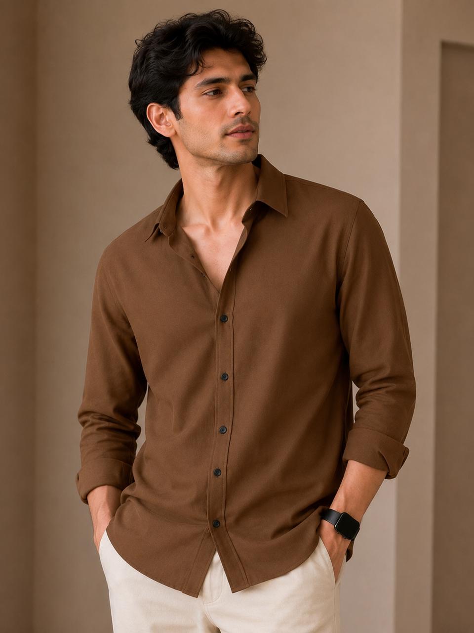 Men's Classic Solid Light Brown Shirt