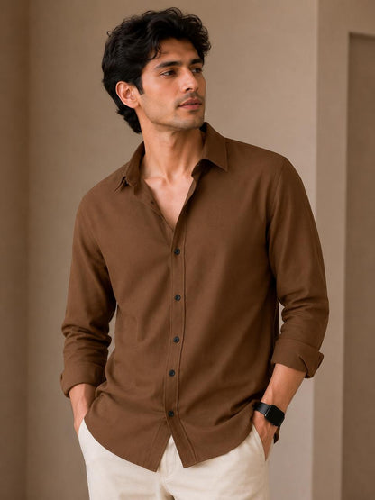 Men's Classic Solid Light Brown Shirt