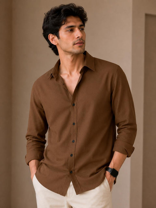Men's Classic Solid Light Brown Shirt